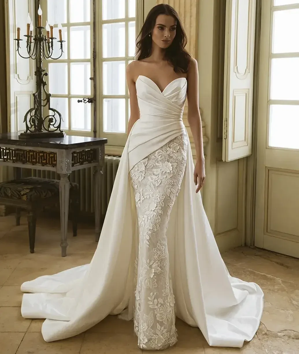 Model wearing a gown by Élysée