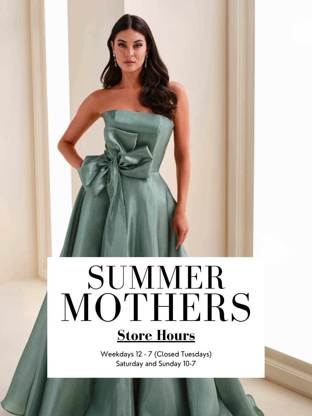 Model wearing Mothers dress, summer mothers mobile banner