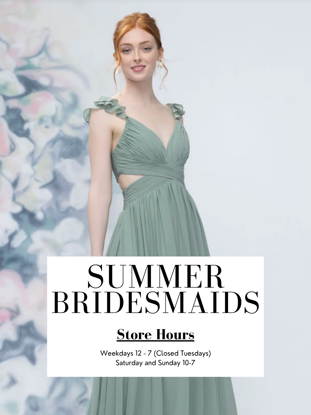 Model wearing bridesmaids dress, summer bridesmaids mobile banner