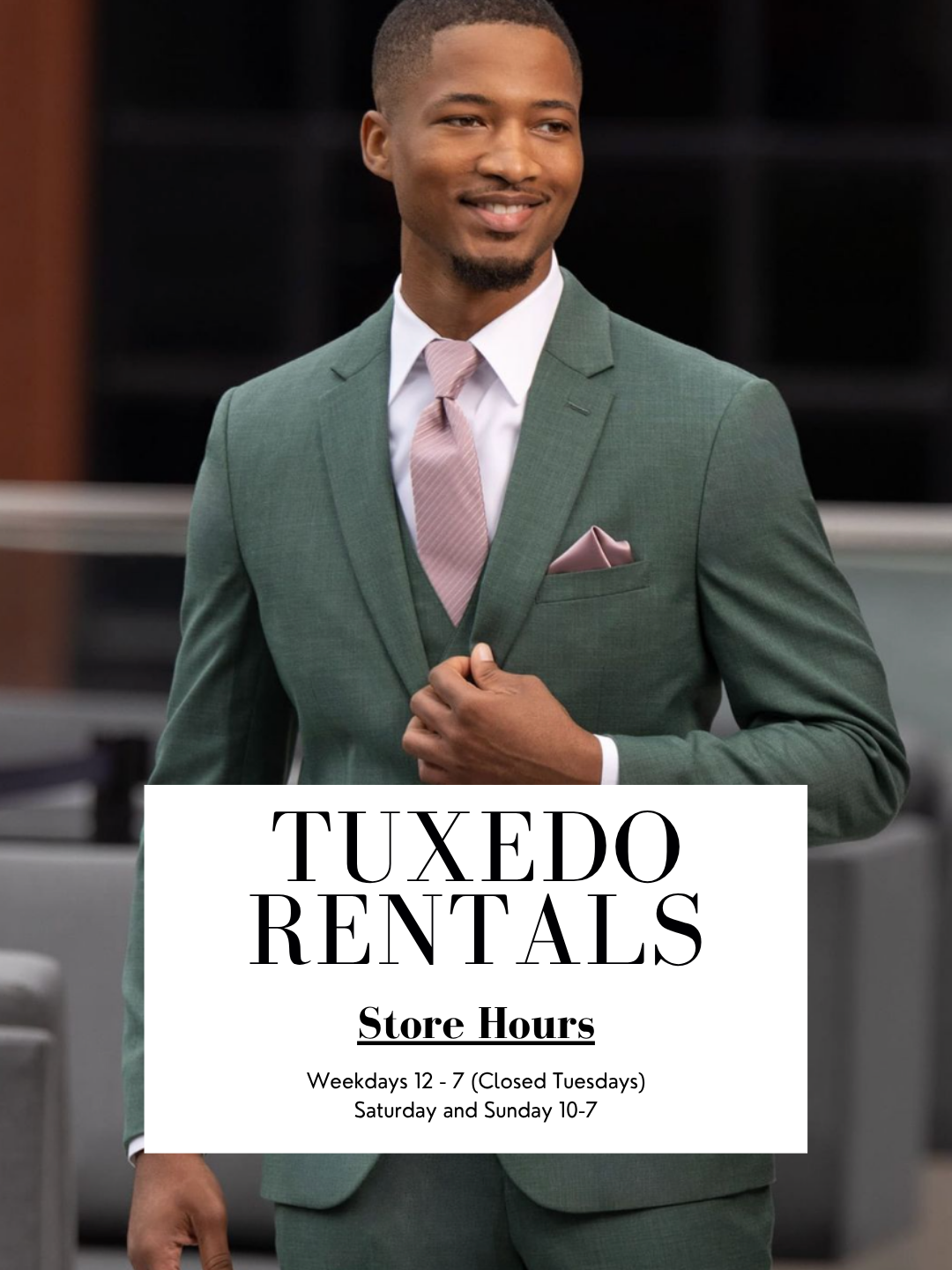 Models wearing suits, Suit & Tux rentals mobile banner