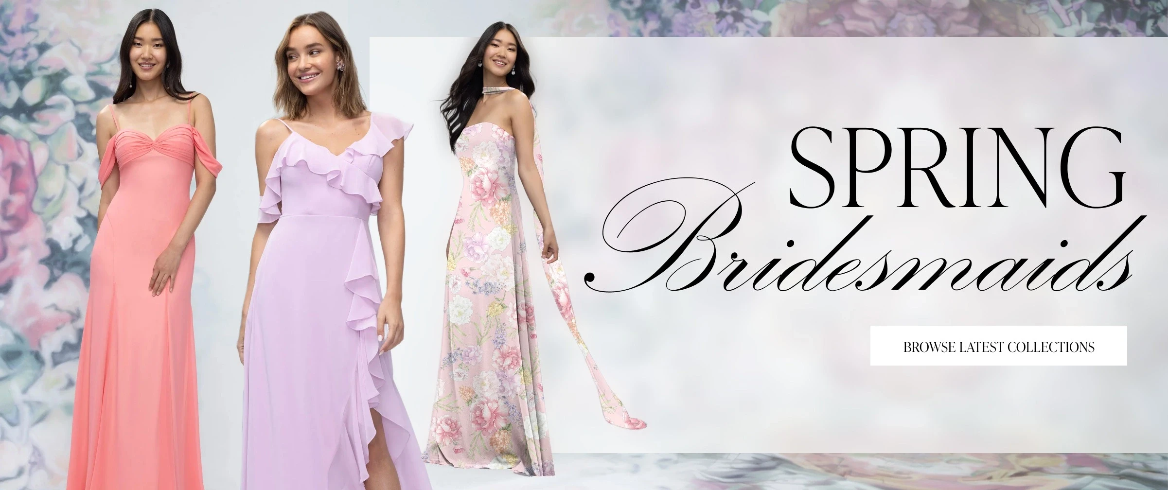 Models wearing Morilee bridesmaids dresses, desktop banner