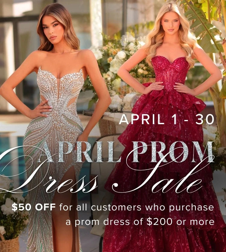 Models wearing Prom dresses, April Prom dress sale mobile banner