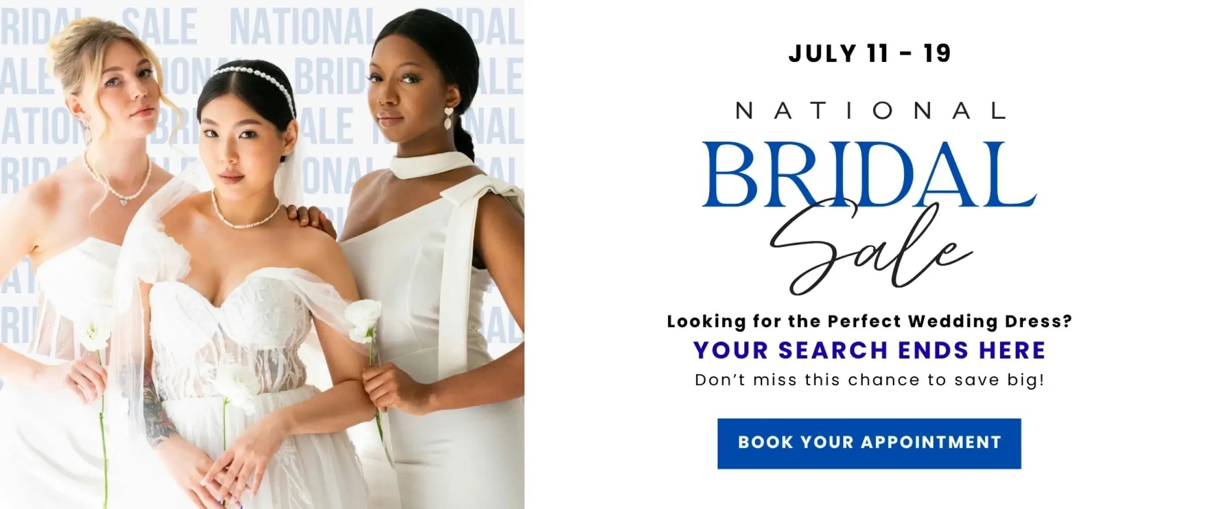 Models wearing bridal dress, desktop banner