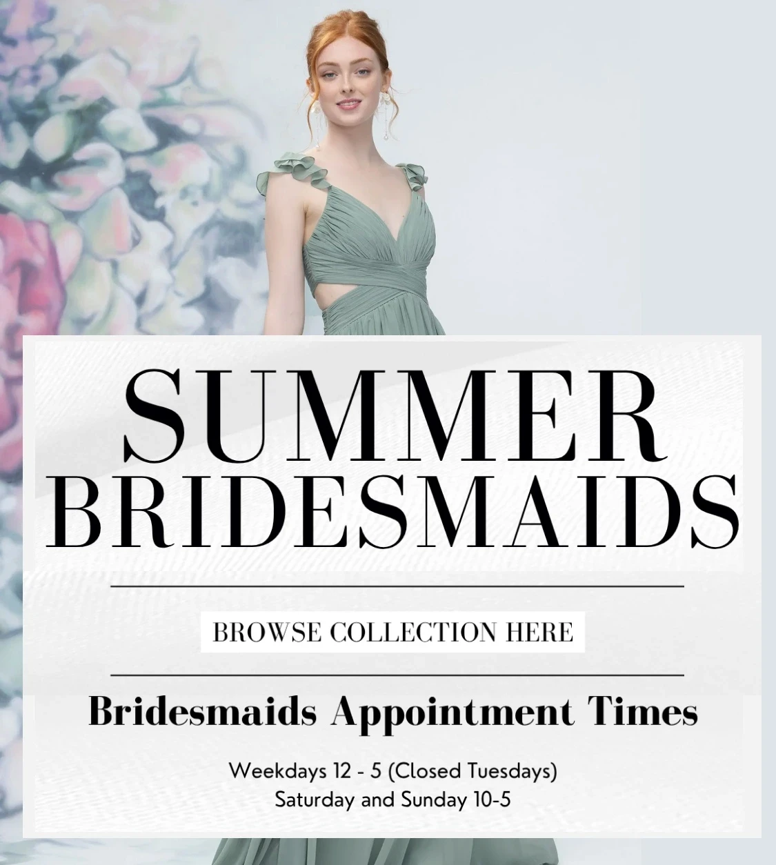 Model wearing bridesmaids dress, summer bridesmaids mobile banner