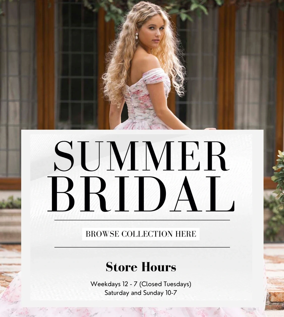 Models wearing bridal dress, summer bridal mobile banner