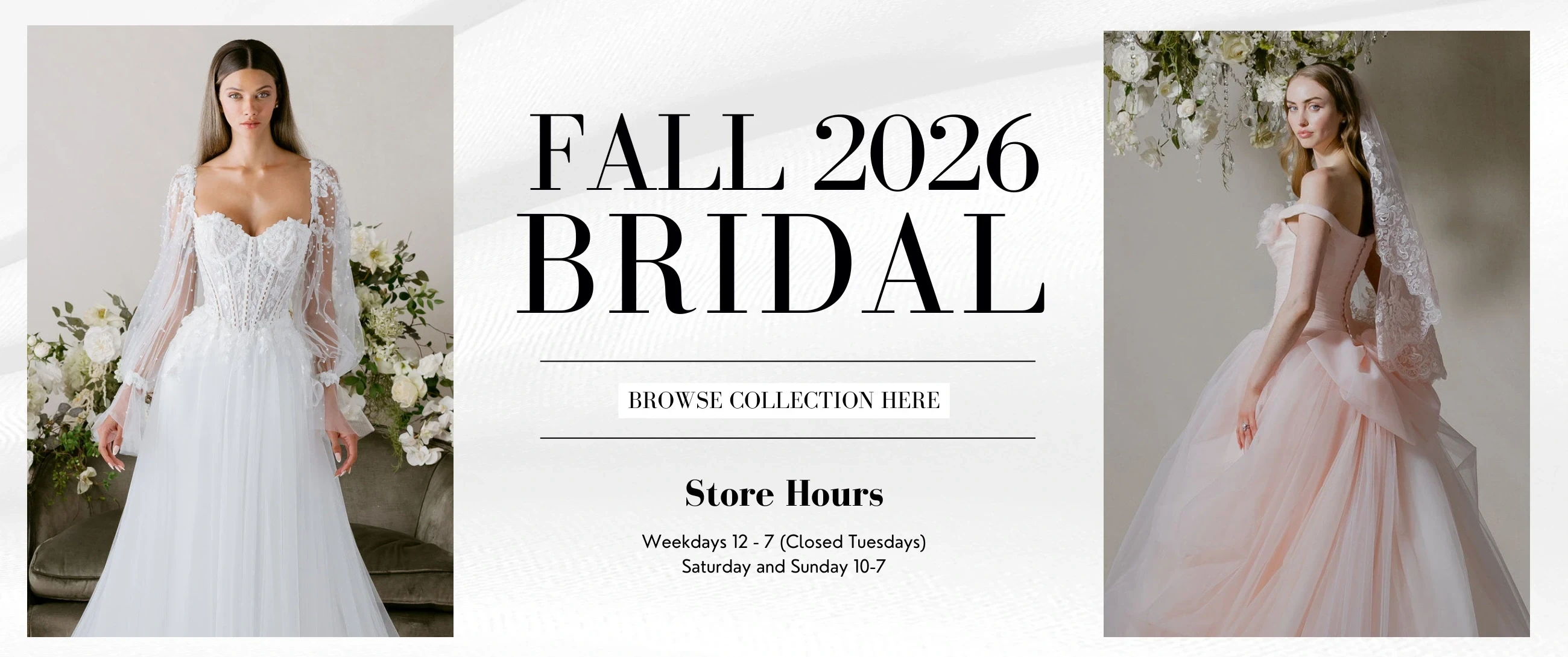 models wearing bridal dresses, fall 2026 bridal desktop banner